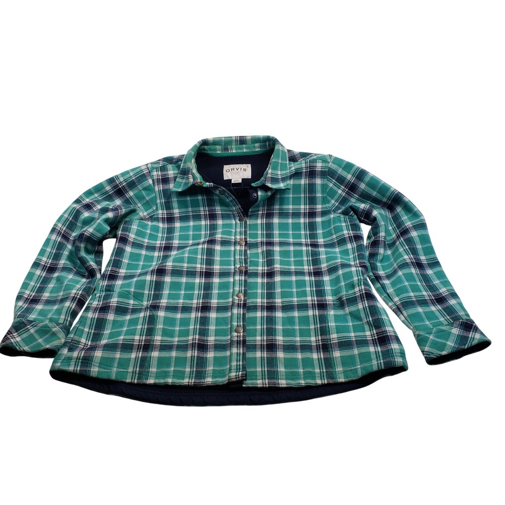 Orvis Classic Collection Fleece Lined Flannel Shirt Jacket Womens Large Green